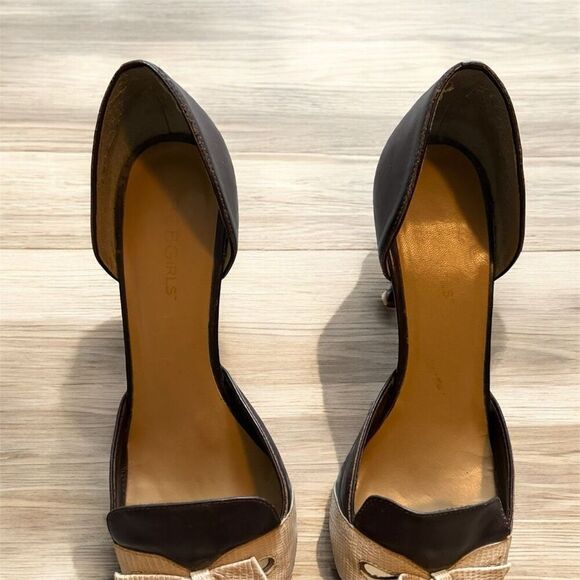 Y2K BCBG Girls Brown Pumps Heels 8.5 Bow Pointed Toe Snakeskin - Picture 3 of 6